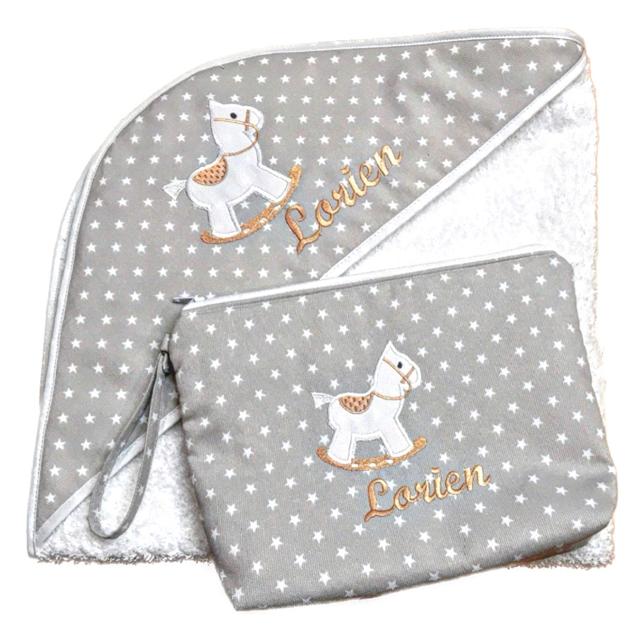 Set de bebé capa de baño y neceser Caballito