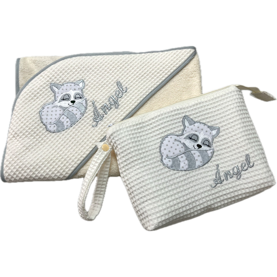 Set de bebé capa de baño y neceser mapache - Imagen 2