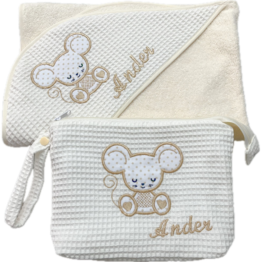 Set de bebé capa de baño y neceser Ratoncito
