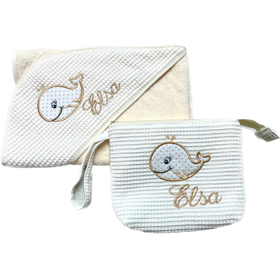 Set de bebé capa de baño y neceser Ballena