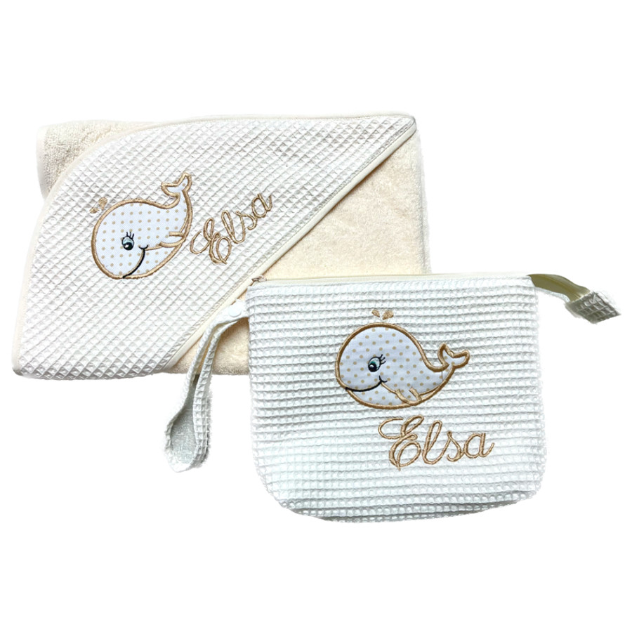 Set de bebé capa de baño y neceser Ballena - Imagen 2