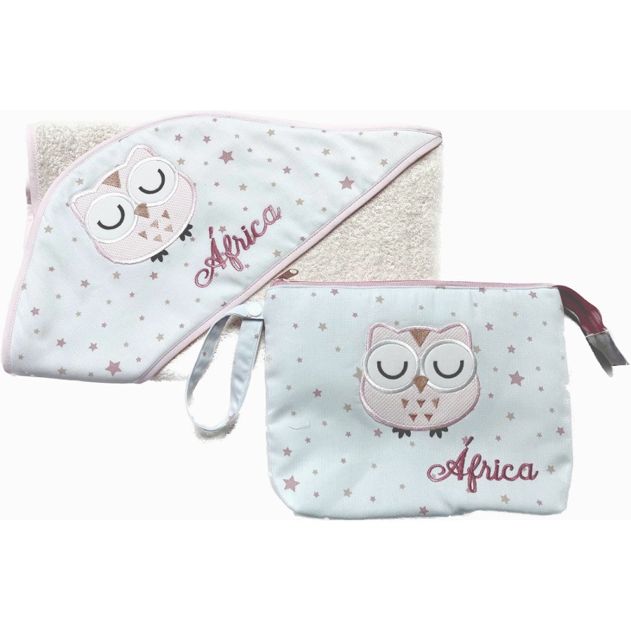 Set de bebé capa de baño y neceser Búho
