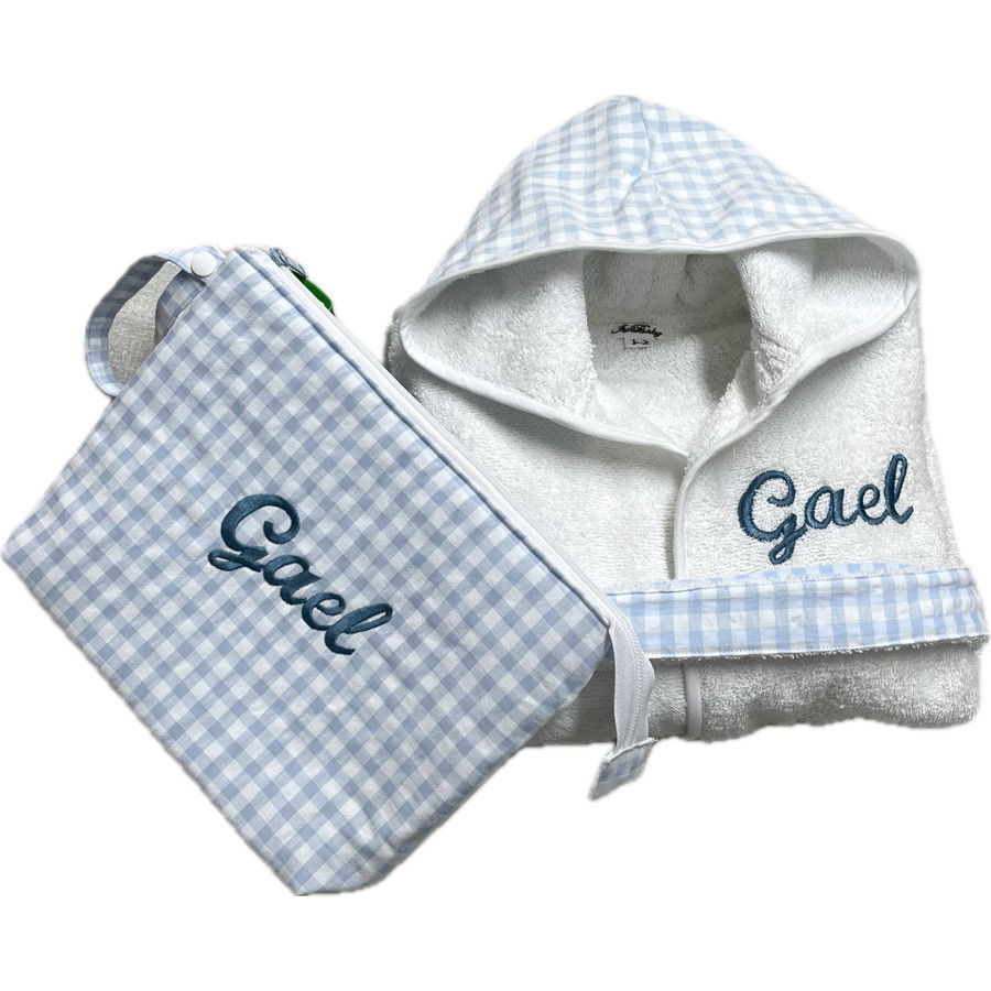 Set de bebé albornoz y neceser vichy azul ó rosa - Imagen 3