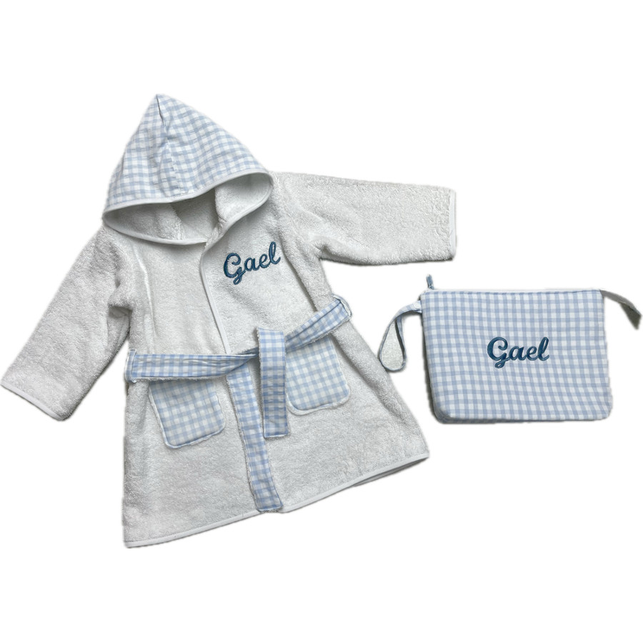 Set de bebé albornoz y neceser vichy azul ó rosa