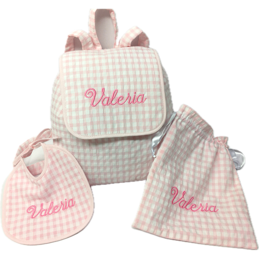 Set de bebé guardería personalizado en vichy rosa