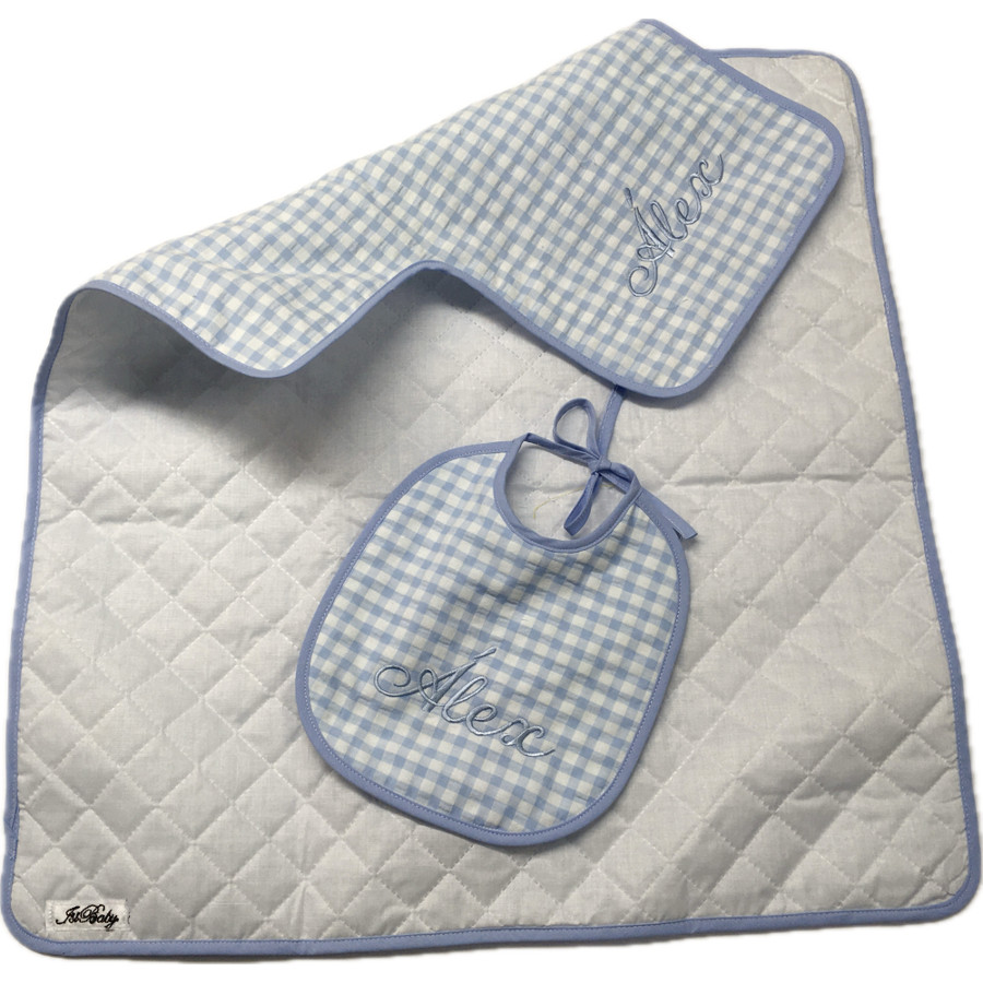 Set de bebé cambiador y babero vichy azul - Imagen 3