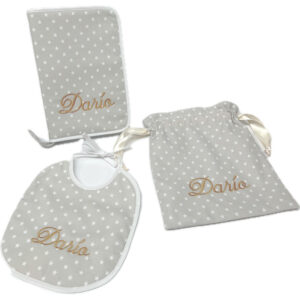 Set de bebé portadocumentos, bolsita y babero