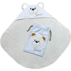 Set de bebé capa de baño y bolsa Osito