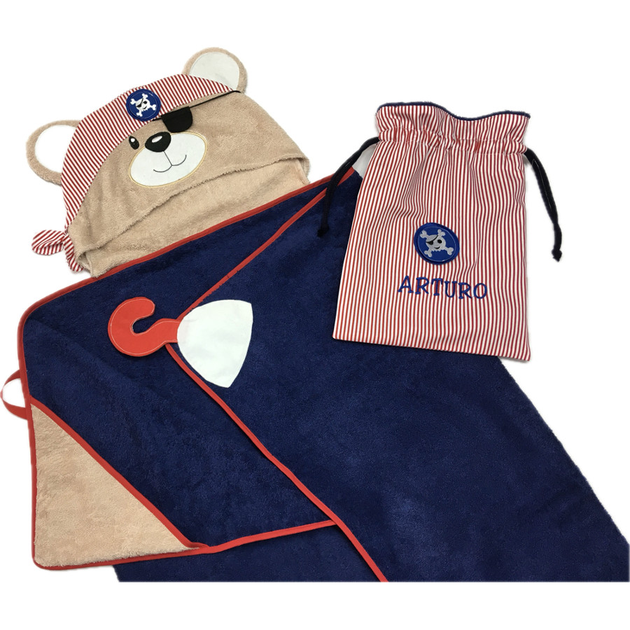 Set de bebé poncho marinero oso pirata y bolsa