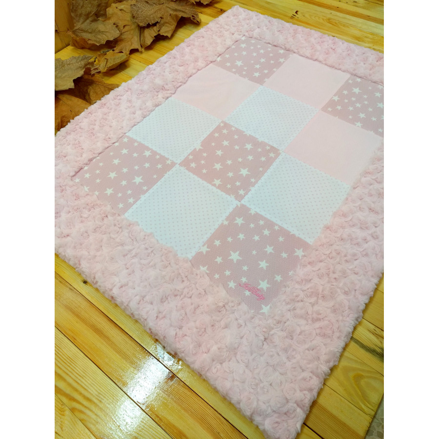 Manta personalizada bebé Patchwork Estrellas rosa - Imagen 2