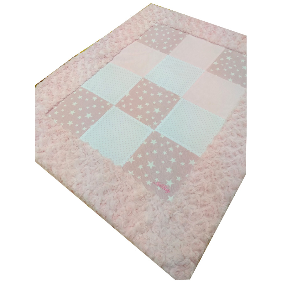 Manta personalizada bebé Patchwork Estrellas rosa - Imagen 3