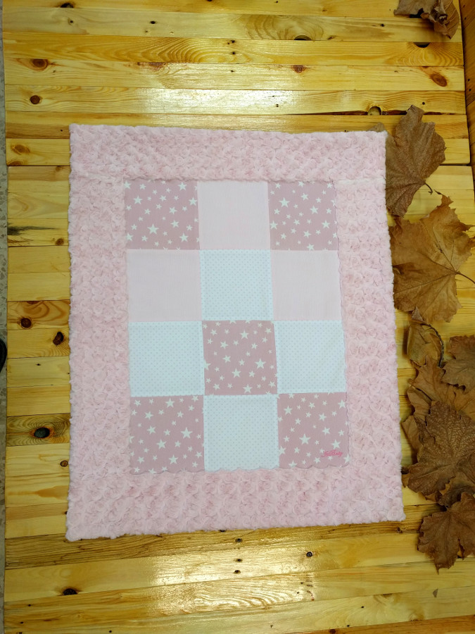 Manta personalizada bebé Patchwork Estrellas rosa - Imagen 4