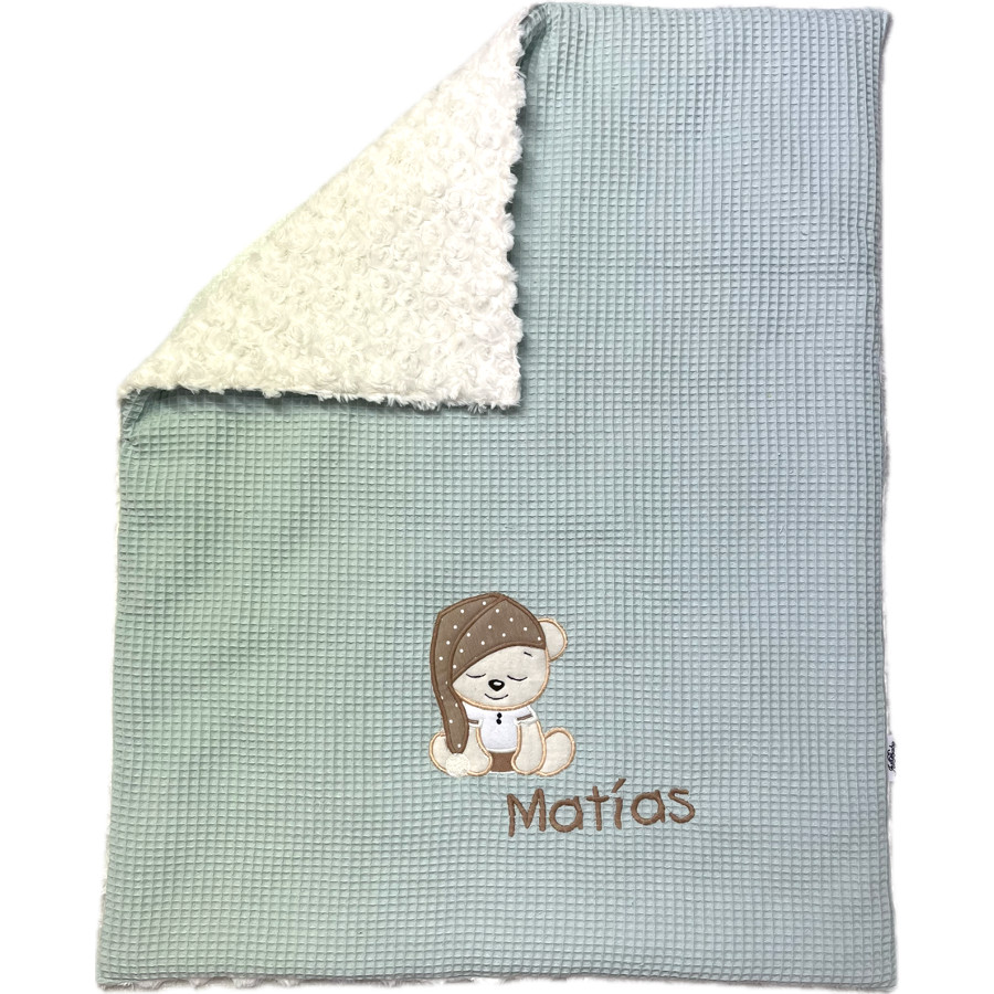 Manta bebé personalizada waffle mint - Imagen 4