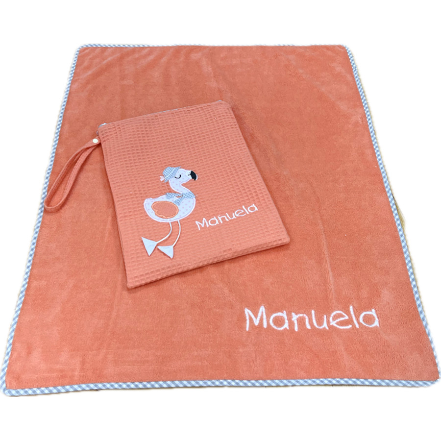 Set de bebé toalla de bambú y bolsa Flamenco