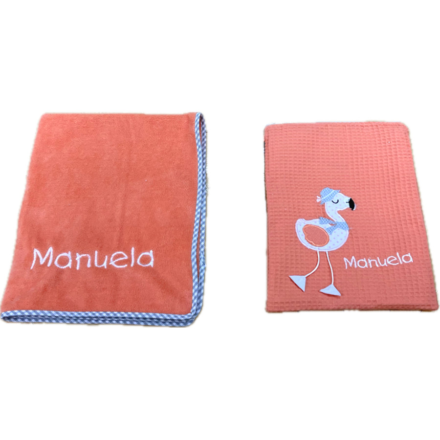 Set de bebé toalla de bambú y bolsa Flamenco - Imagen 3