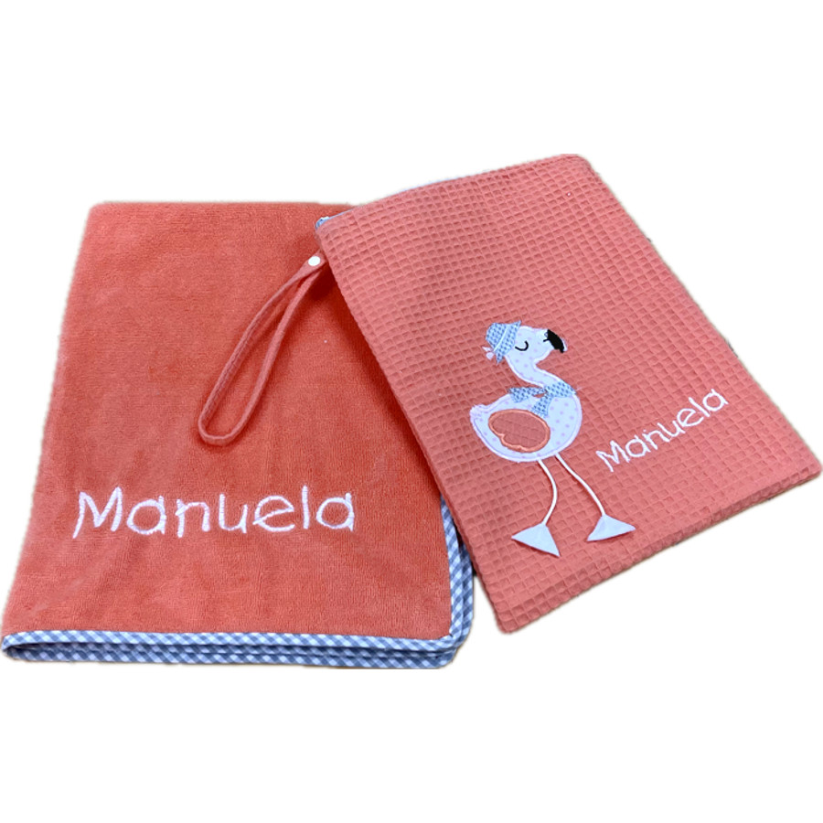 Set de bebé toalla de bambú y bolsa Flamenco - Imagen 4