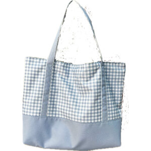 Bolsa tote bag playa o piscina impermeable de cuadros vichy azul, ideal para el verano, grande, forrada con tela impermeable en su interior, cierre magnético